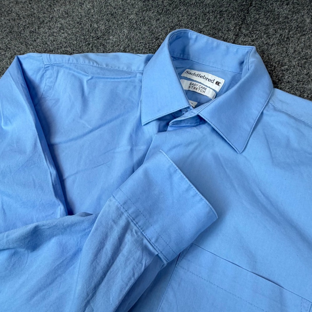 Saddlebred Mens Size M 15-15.5 Easy Care Stretch Dress Shirt Blue Long Sleeve
